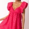 Blooming Love Hot Pink Flutter Sleeve Mini Dress