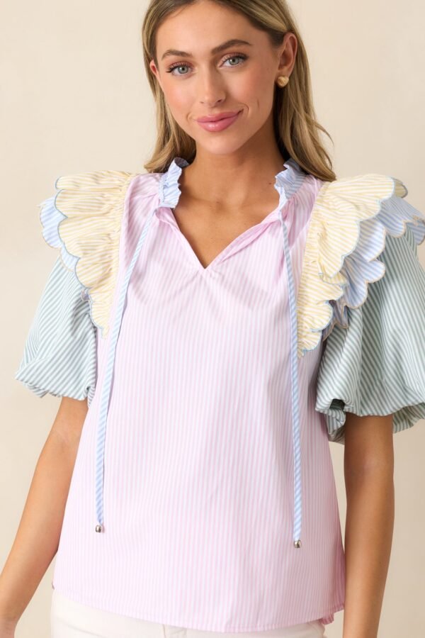 Boat Ride Pink Multi Stripe Blouse