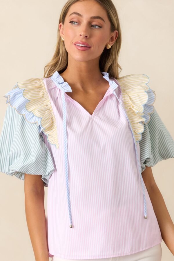 Boat Ride Pink Multi Stripe Blouse
