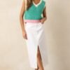 Bright Mornings White Denim Midi Skirt