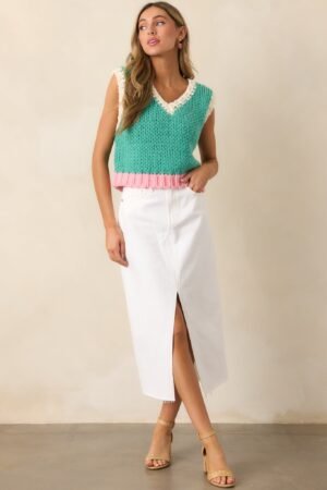 Bright Mornings White Denim Midi Skirt