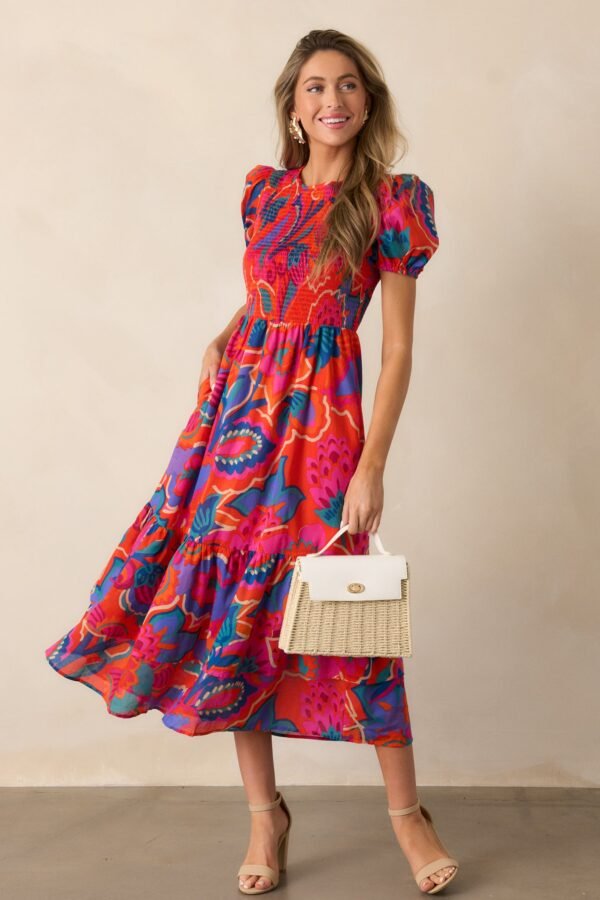 Catching Flights Cotton Orange Multi Print Maxi Dress