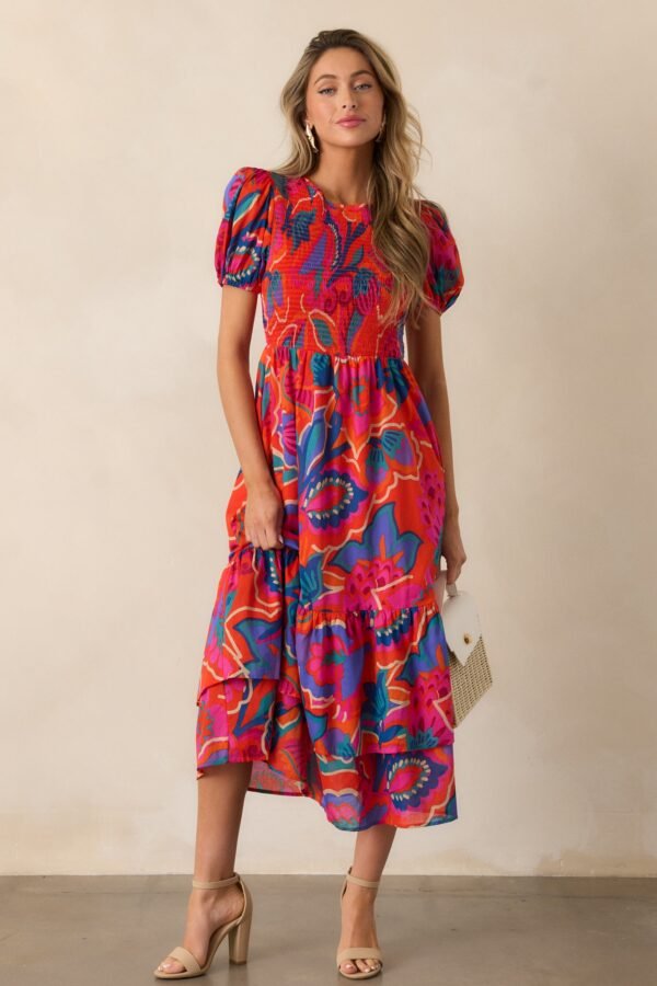 Catching Flights Cotton Orange Multi Print Maxi Dress