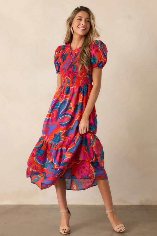 Catching Flights Cotton Orange Multi Print Maxi Dress
