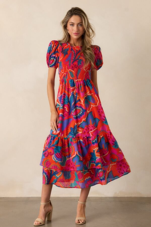 Catching Flights Cotton Orange Multi Print Maxi Dress