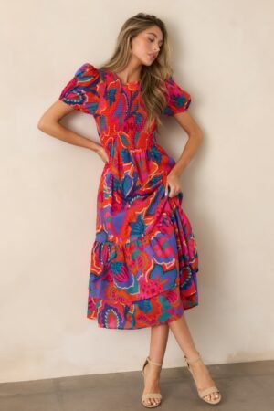 Catching Flights Cotton Orange Multi Print Maxi Dress