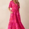 Budding Hearts Magenta Floral Button Front Maxi Dress
