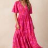 Budding Hearts Magenta Floral Button Front Maxi Dress