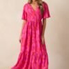 Budding Hearts Magenta Floral Button Front Maxi Dress