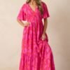 Budding Hearts Magenta Floral Button Front Maxi Dress