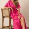 Budding Hearts Magenta Floral Button Front Maxi Dress