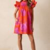 Breezes And Blooms Cotton Orange Flutter Sleeve Mini Dress
