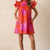 Breezes And Blooms Cotton Orange Flutter Sleeve Mini Dress