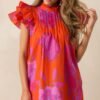 Breezes And Blooms Cotton Orange Flutter Sleeve Mini Dress