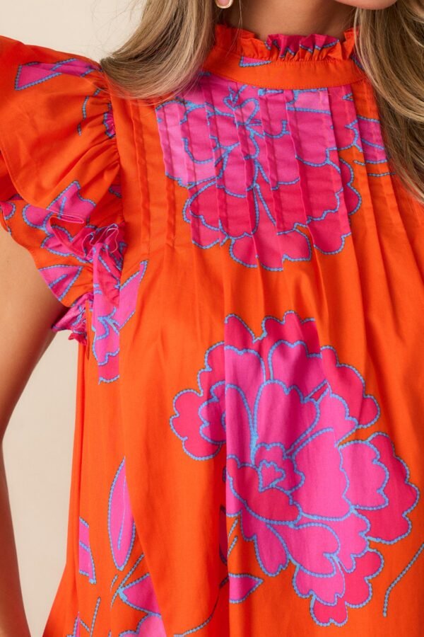 Breezes And Blooms Cotton Orange Flutter Sleeve Mini Dress