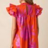 Breezes And Blooms Cotton Orange Flutter Sleeve Mini Dress