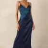 Celestial Skies Midnight Blue Satin Maxi Dress