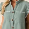 Bed & Breakfast Sage Green Button Front Mini Dress