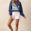 Bon Voyage Washed Indigo Blue Boyfriend Sweatshirt