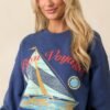 Bon Voyage Washed Indigo Blue Boyfriend Sweatshirt