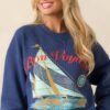 Bon Voyage Washed Indigo Blue Boyfriend Sweatshirt