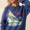 Bon Voyage Washed Indigo Blue Boyfriend Sweatshirt