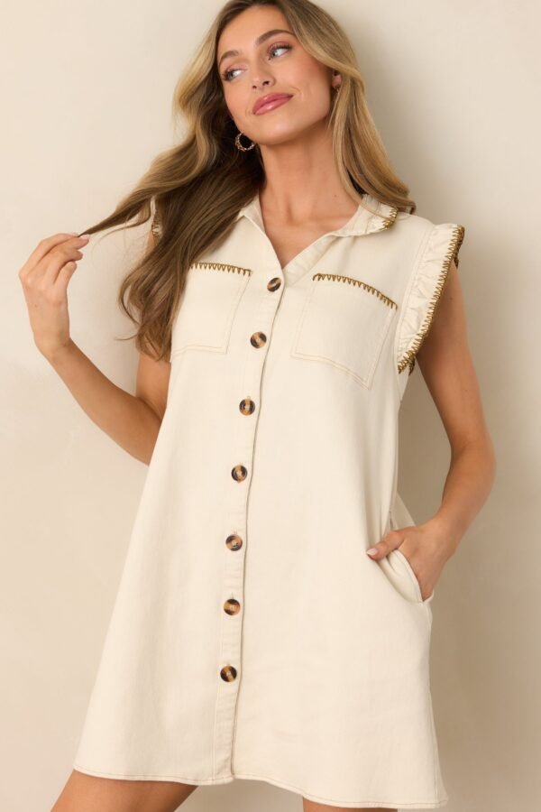 Bed & Breakfast Taupe Button Front Mini Dress