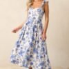 Blossoms Of Belief Ivory & Blue Floral Midi Dress