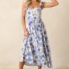 Blossoms Of Belief Ivory & Blue Floral Midi Dress