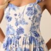 Blossoms Of Belief Ivory & Blue Floral Midi Dress
