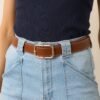 Catching The Train Cognac Brown Stitch Border Belt