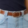Catching The Train Cognac Brown Stitch Border Belt