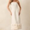 Caught In The Moment Ivory Tweed Strapless Midi Dress