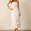 Caught In The Moment Ivory Tweed Strapless Midi Dress