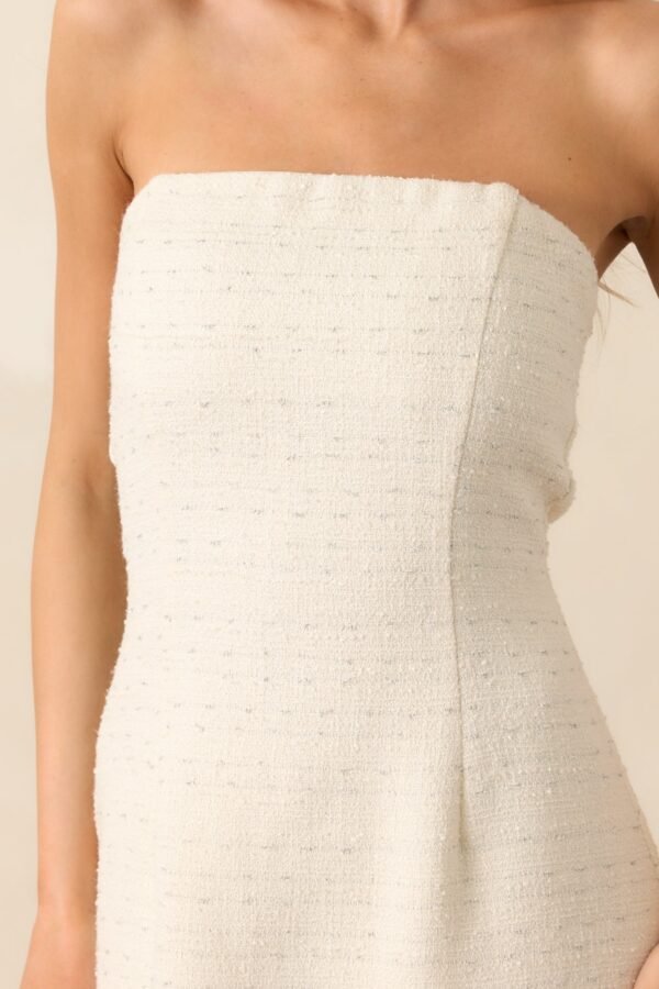 Caught In The Moment Ivory Tweed Strapless Midi Dress