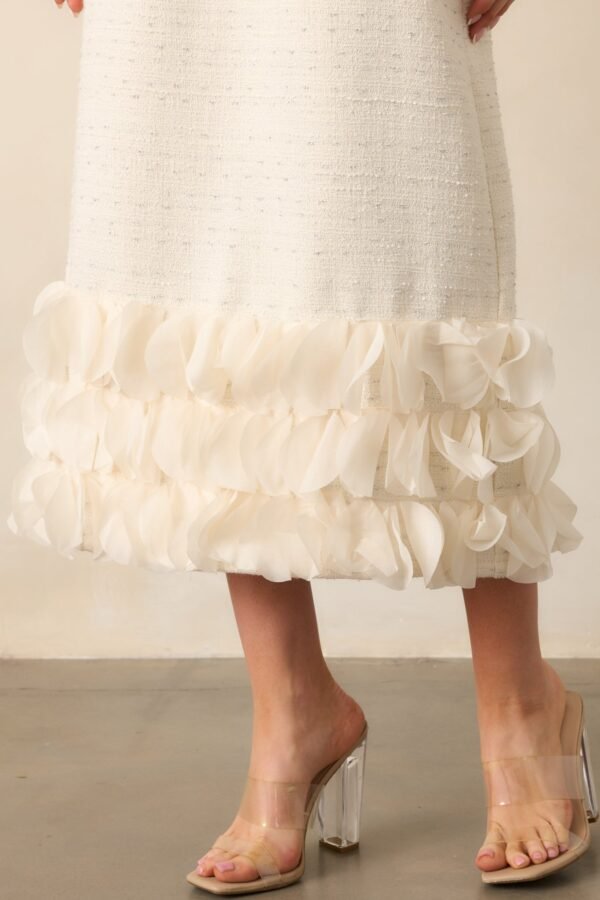 Caught In The Moment Ivory Tweed Strapless Midi Dress