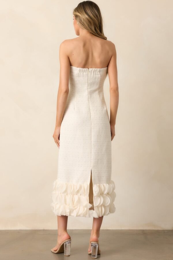 Caught In The Moment Ivory Tweed Strapless Midi Dress