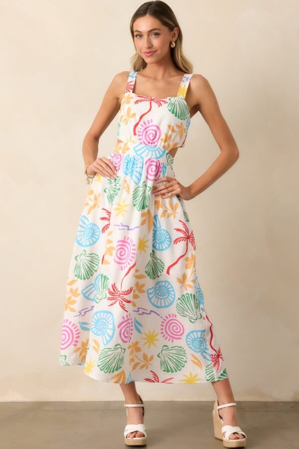 Calming Tides Ivory Multi Tropical Print Maxi Dress