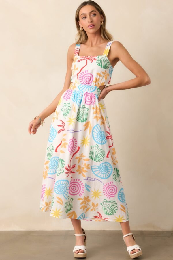 Calming Tides Ivory Multi Tropical Print Maxi Dress