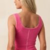 By Chance Pink Button Front Blanket Stitch Tank Top