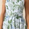 Ava Blue Lilacs Botanical Print Cotton Belted Midi Dress