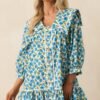 Butterfly Garden Blue Cotton Button Front Mini Dress