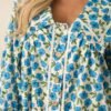 Butterfly Garden Blue Cotton Button Front Mini Dress