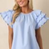 Bianca Blue Fog Cotton Embroidered Scallop Top