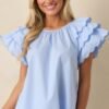 Bianca Blue Fog Cotton Embroidered Scallop Top