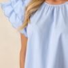 Bianca Blue Fog Cotton Embroidered Scallop Top