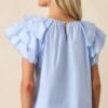 Bianca Blue Fog Cotton Embroidered Scallop Top
