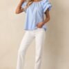 Bianca Blue Fog Cotton Embroidered Scallop Top