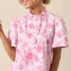 Avery La France Dianthus Pink Floral Cotton Ruffle Top
