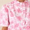 Avery La France Dianthus Pink Floral Cotton Ruffle Top
